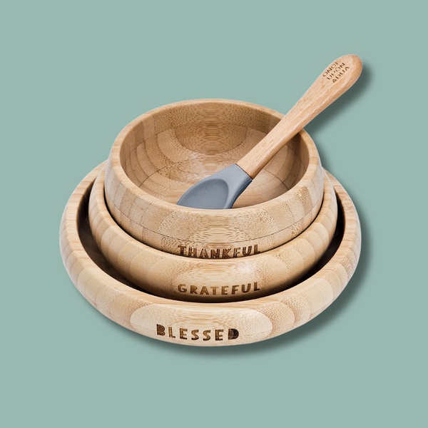 My First Breakfast Set - 100% Natural Bamboo / Stone Blue