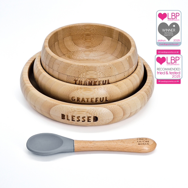 My First Breakfast Set - 100% Natural Bamboo (4pc set) / Stone Blue