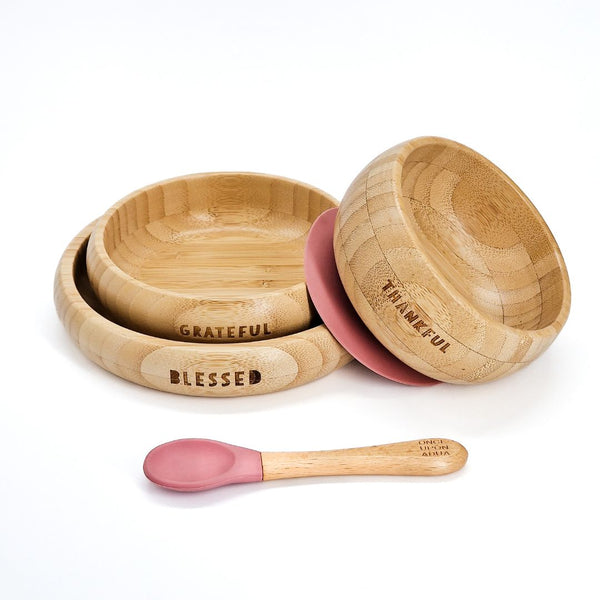 My First Breakfast Set - 100% Natural Bamboo (4pc set) / Rose Pink